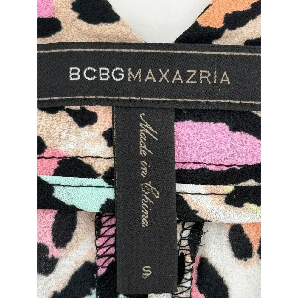 BCBGMAXAZRIA Women Rainbow Leopard Print Wide Leg Pants High Rise Sz S
